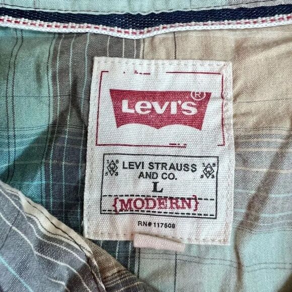 Levi's Men's Blue Plaid Snap Closure Long‎ Sleeve Button Down Shirt Size Large - Picture 5 of 7